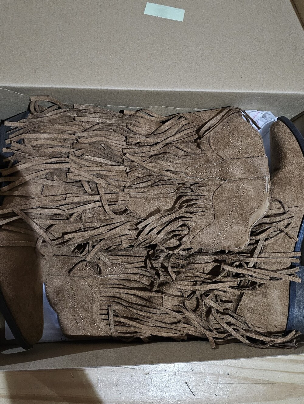 Fringe Suede Boots - Brown